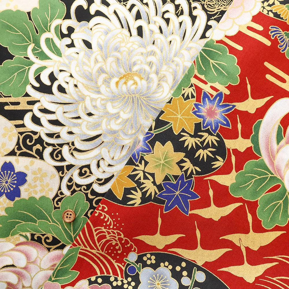 Cotton Sharting Lame (Glitter) Printed Fabric - Flower - nomura tailor