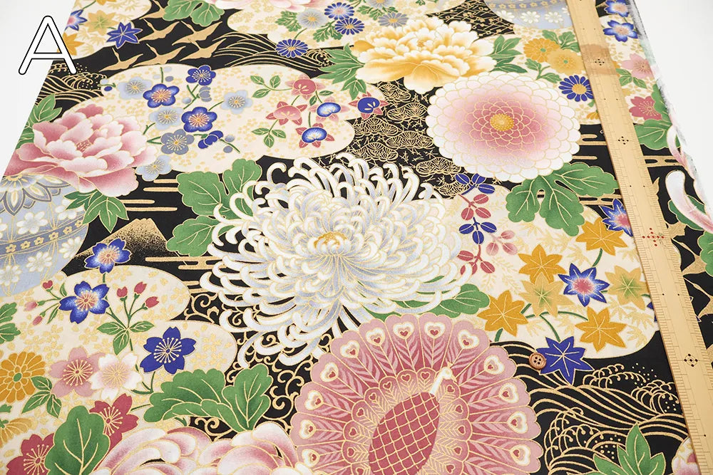 Cotton Sharting Lame (Glitter) Printed Fabric - Flower - nomura tailor