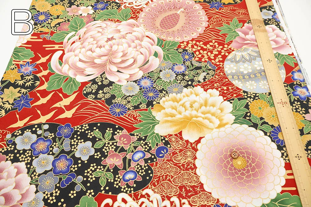 Cotton Sharting Lame (Glitter) Printed Fabric - Flower - nomura tailor