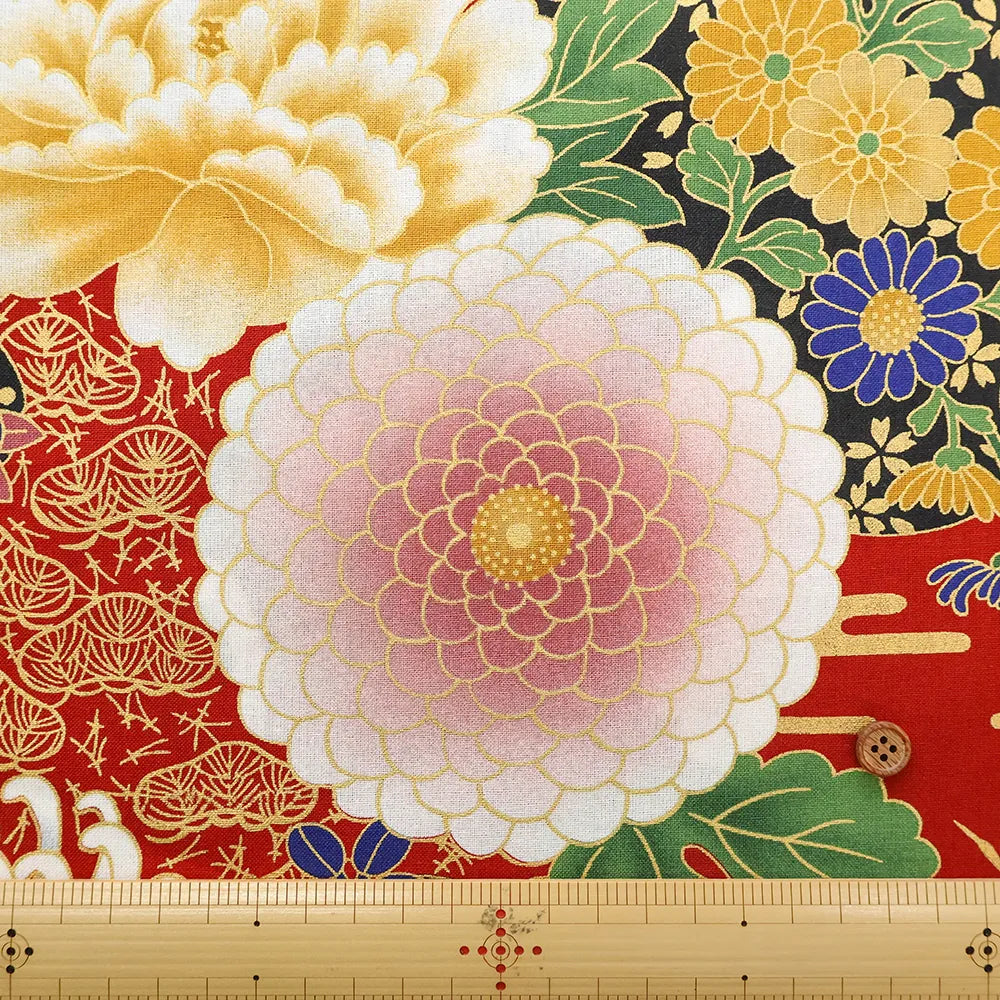 Cotton Sharting Lame (Glitter) Printed Fabric - Flower - nomura tailor