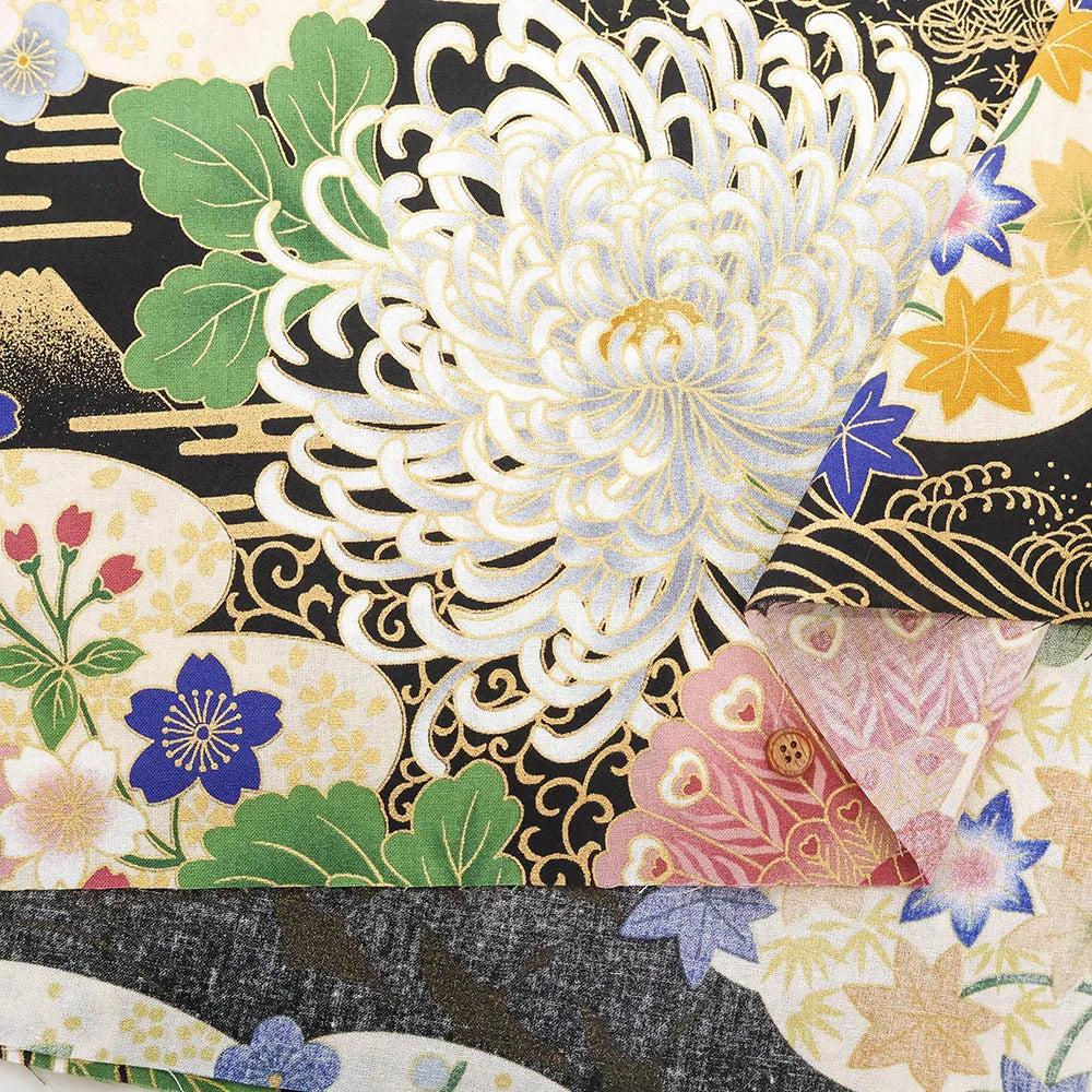 Cotton Sharting Lame (Glitter) Printed Fabric - Flower - nomura tailor