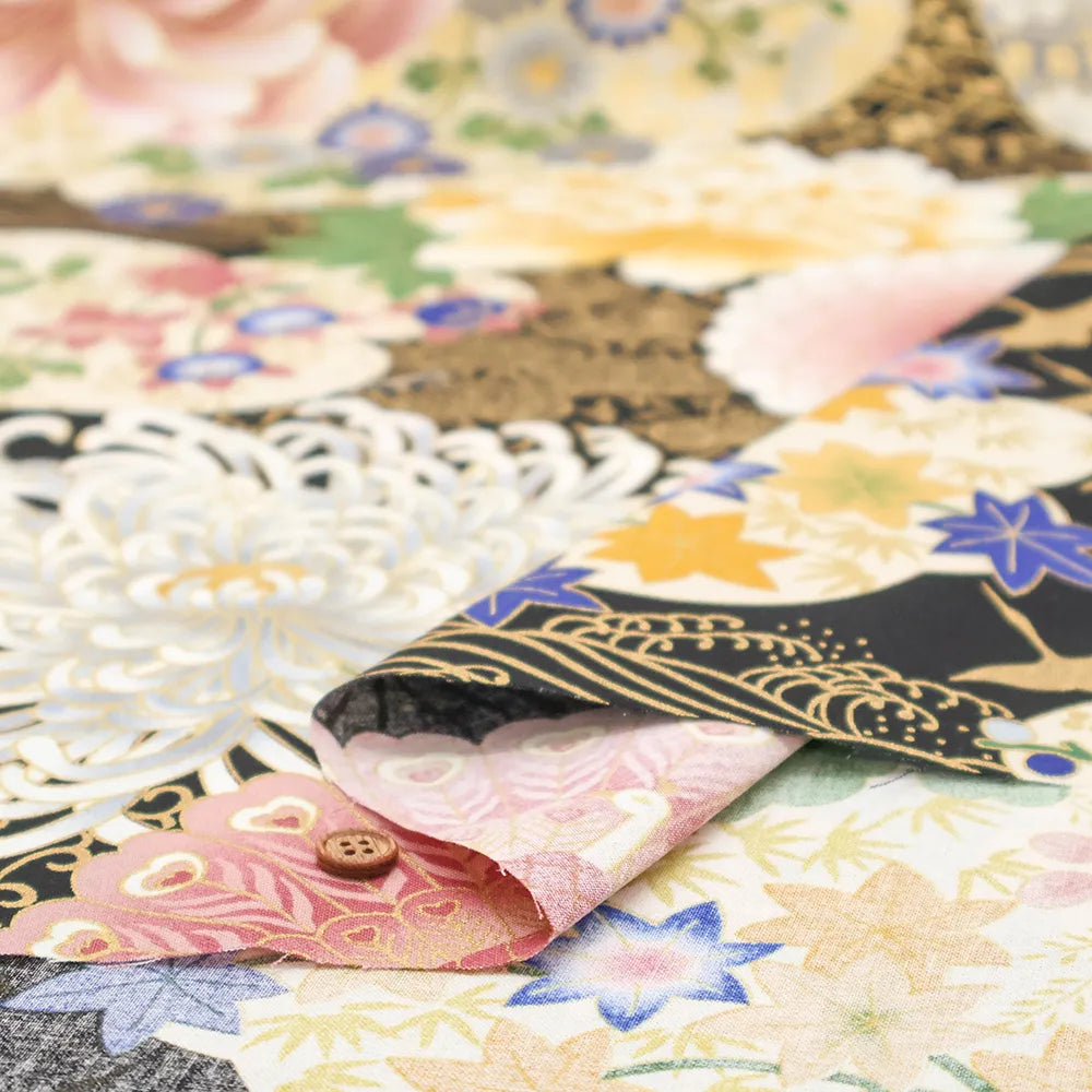 Cotton Sharting Lame (Glitter) Printed Fabric - Flower - nomura tailor