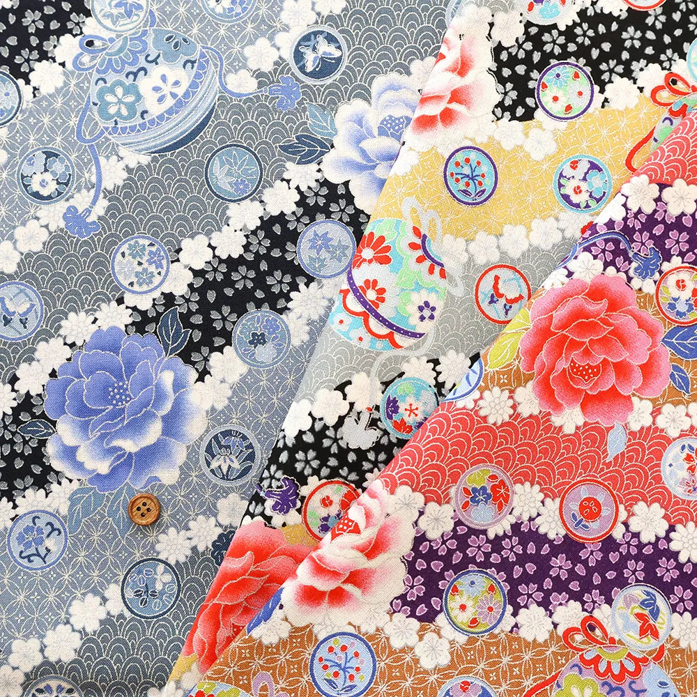 Cotton Sharting Lame (Glitter) Printed Fabric - Hana to Mari - nomura tailor