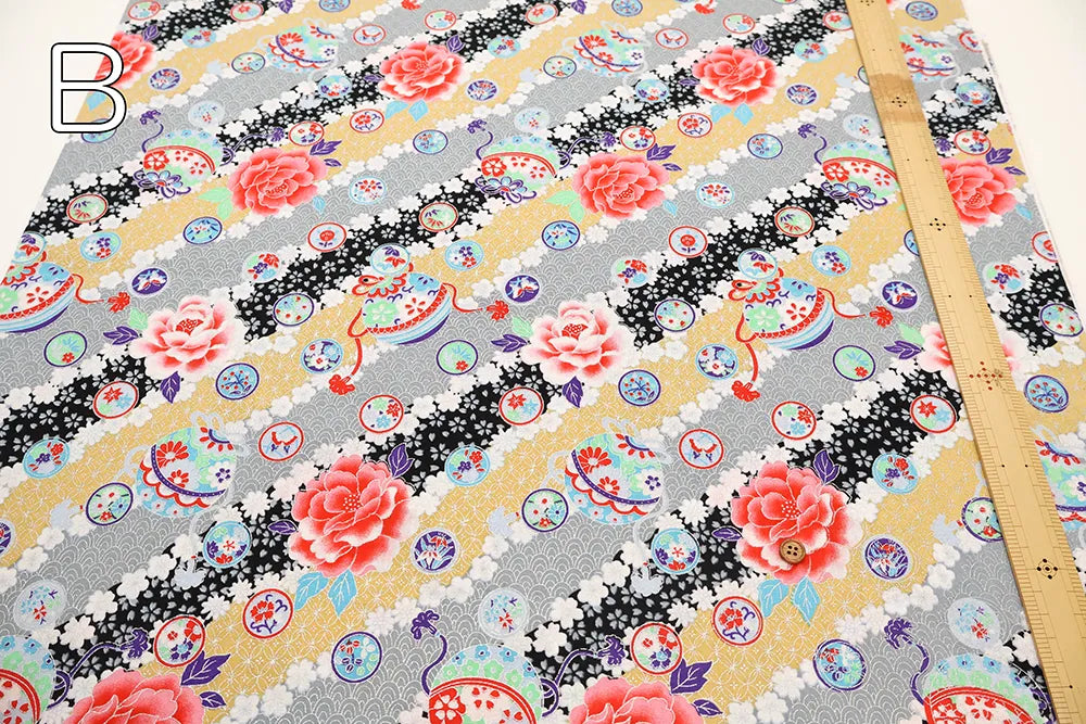 Cotton Sharting Lame (Glitter) Printed Fabric - Hana to Mari - nomura tailor