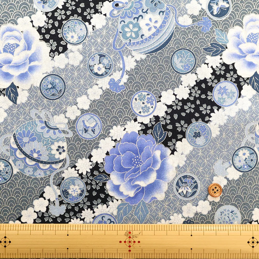 Cotton Sharting Lame (Glitter) Printed Fabric - Hana to Mari - nomura tailor
