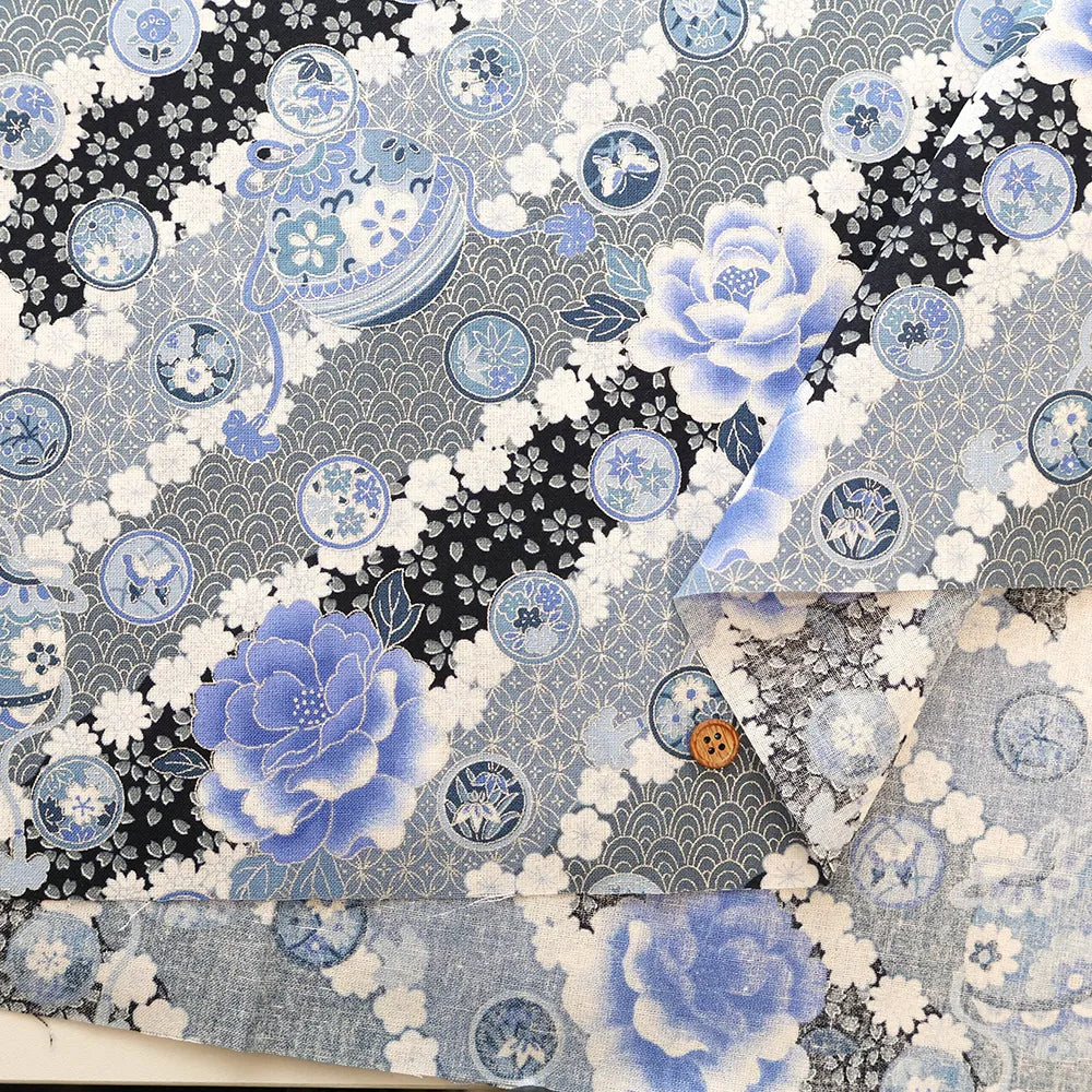 Cotton Sharting Lame (Glitter) Printed Fabric - Hana to Mari - nomura tailor