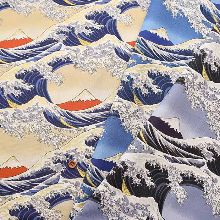 Cotton sheeting print fabric Fuji and Waves - nomura tailor