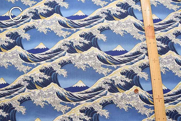 Cotton sheeting print fabric Fuji and Waves - nomura tailor