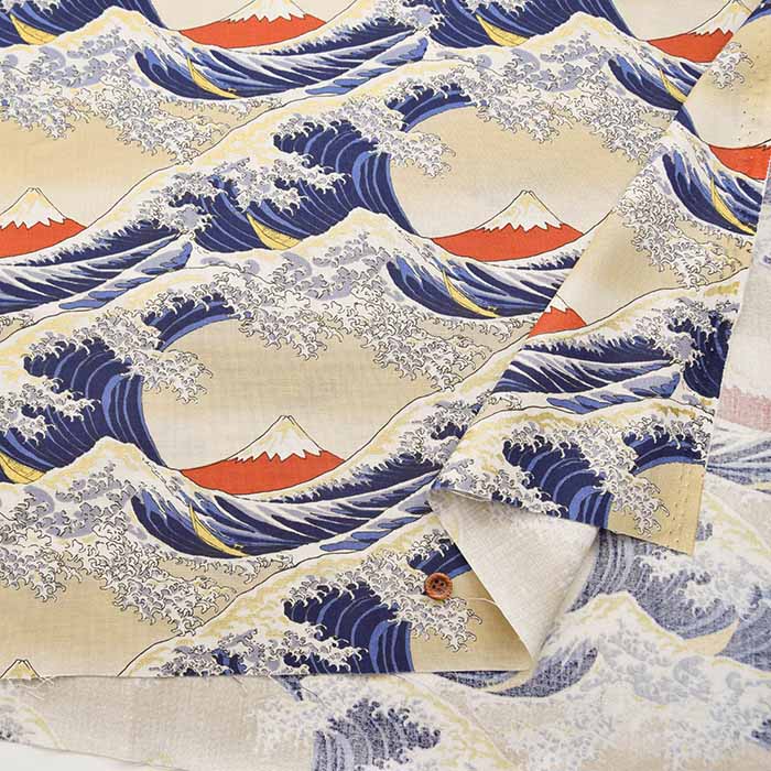 Cotton sheeting print fabric Fuji and Waves - nomura tailor