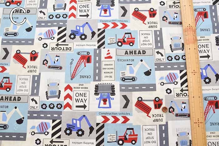 Cotton CB printed fabric Dream Child Working car construction type - nomura tailor