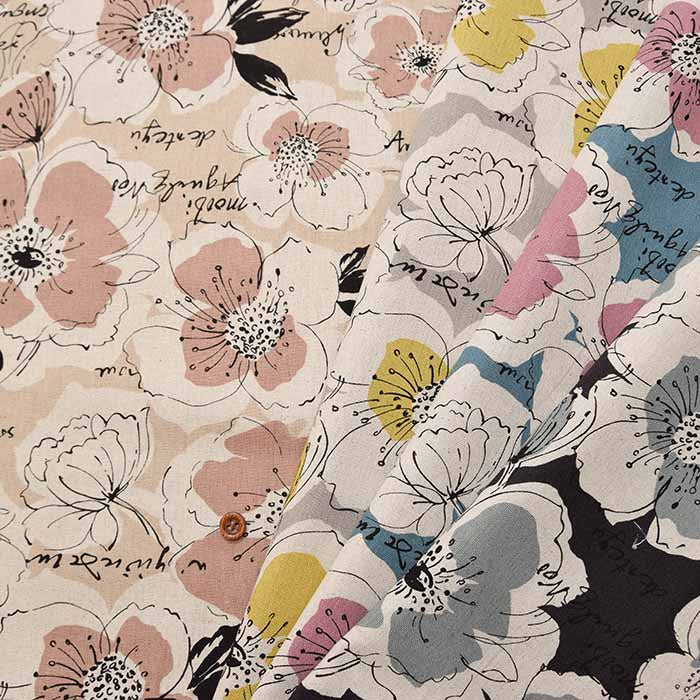 C/L Canvas Printed Fabric Drawing Flower - nomura tailor