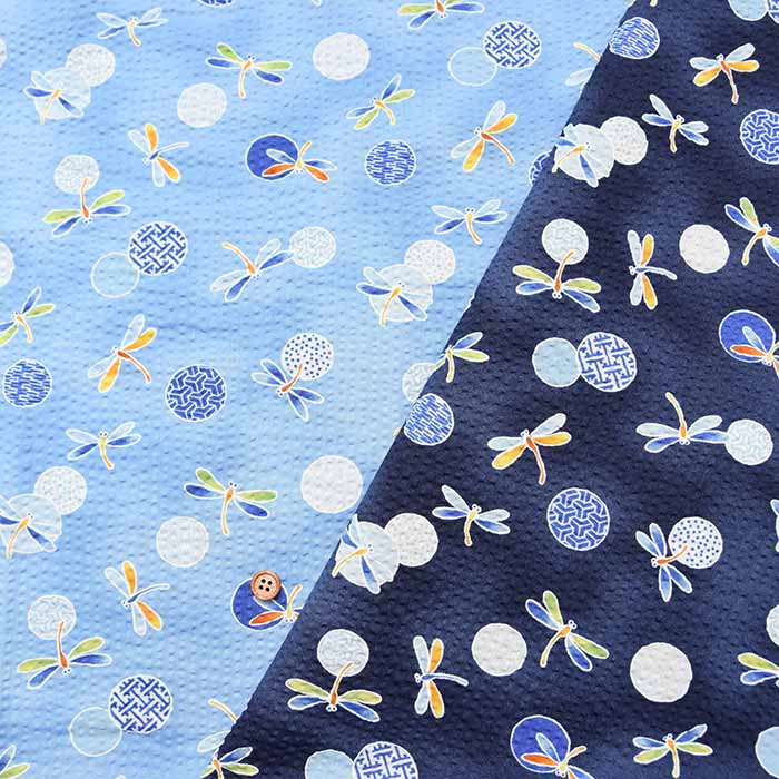 Cotton Ripple Printed Fabric Dragonfly - nomura tailor