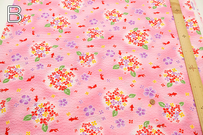 Cotton Ripple Printed Fabric - Hydrangea and Goldfish - nomura tailor