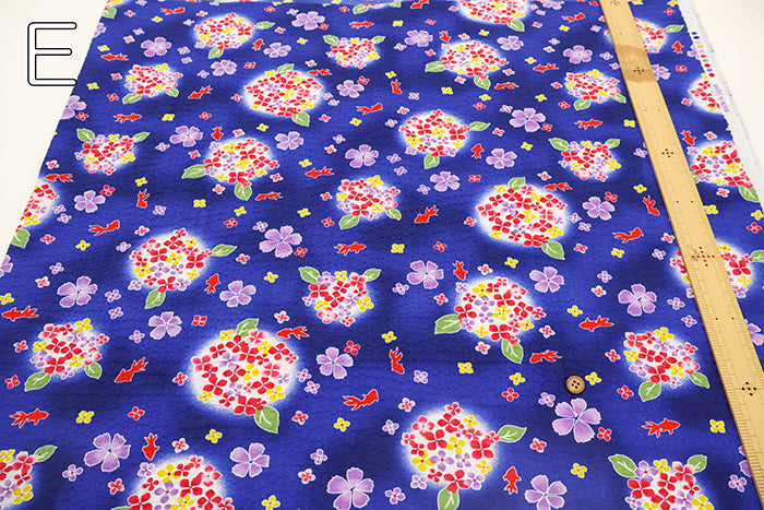 Cotton Ripple Printed Fabric - Hydrangea and Goldfish - nomura tailor