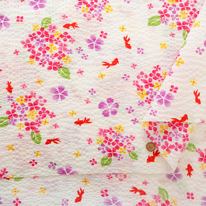 Cotton Ripple Printed Fabric - Hydrangea and Goldfish - nomura tailor