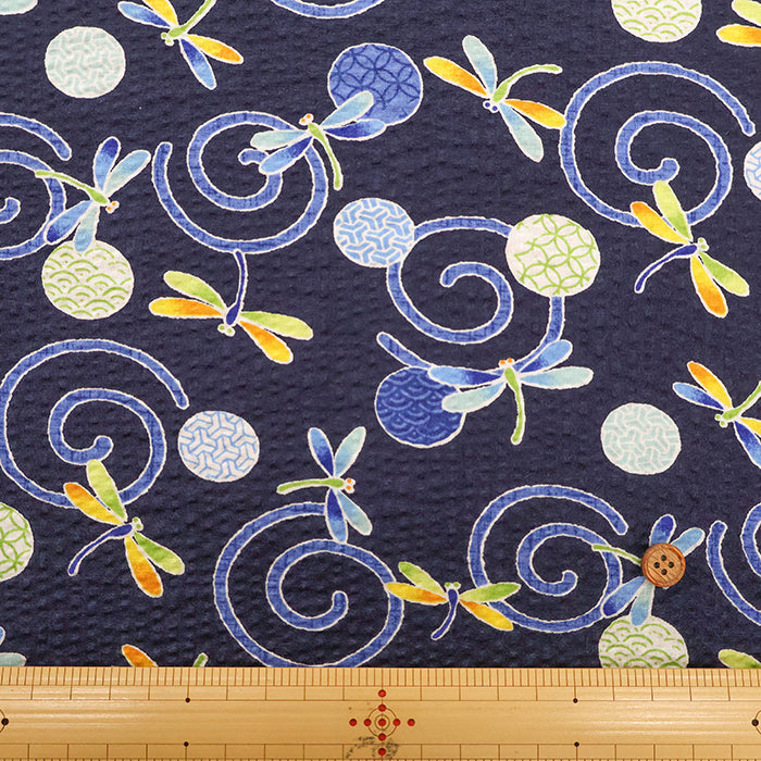 Cotton Ripple Printed Fabric - Dragonfly - nomura tailor