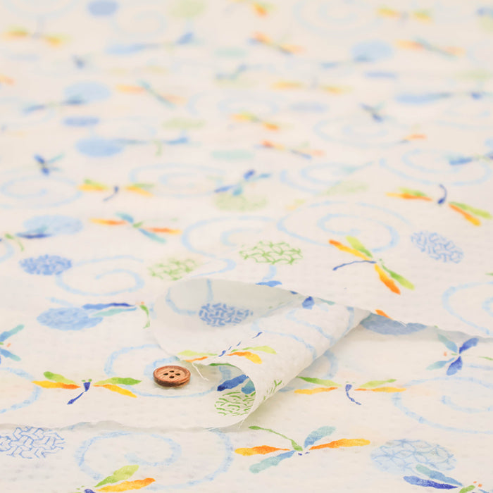 Cotton Ripple Printed Fabric - Dragonfly - nomura tailor