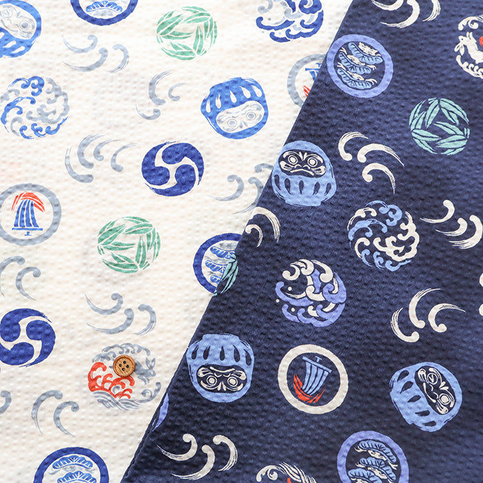 Cotton Ripple Printed Fabric -  Daruma Doll - nomura tailor