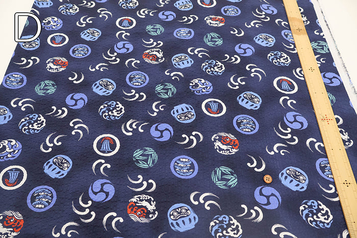Cotton Ripple Printed Fabric -  Daruma Doll - nomura tailor