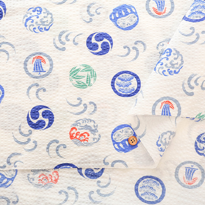 Cotton Ripple Printed Fabric -  Daruma Doll - nomura tailor