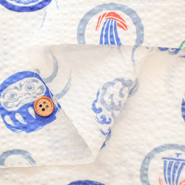 Cotton Ripple Printed Fabric -  Daruma Doll - nomura tailor