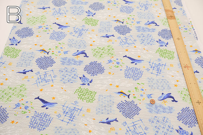 Cotton Ripple Printed Fabric - Whale - nomura tailor