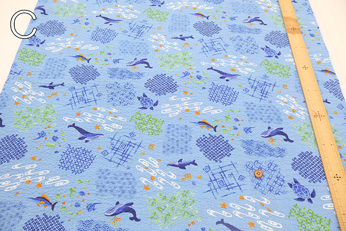Cotton Ripple Printed Fabric - Whale - nomura tailor