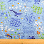 Cotton Ripple Printed Fabric - Whale - nomura tailor