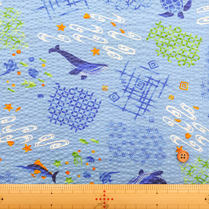 Cotton Ripple Printed Fabric - Whale - nomura tailor