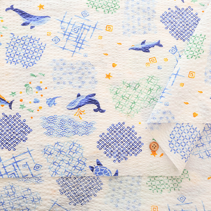 Cotton Ripple Printed Fabric - Whale - nomura tailor