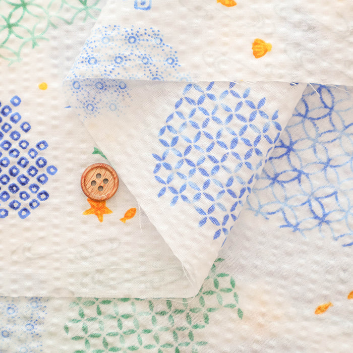 Cotton Ripple Printed Fabric - Whale - nomura tailor