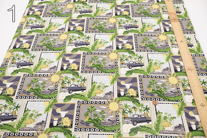 Cotton Broad Printed Fabric - PATCH HAWAII - nomura tailor