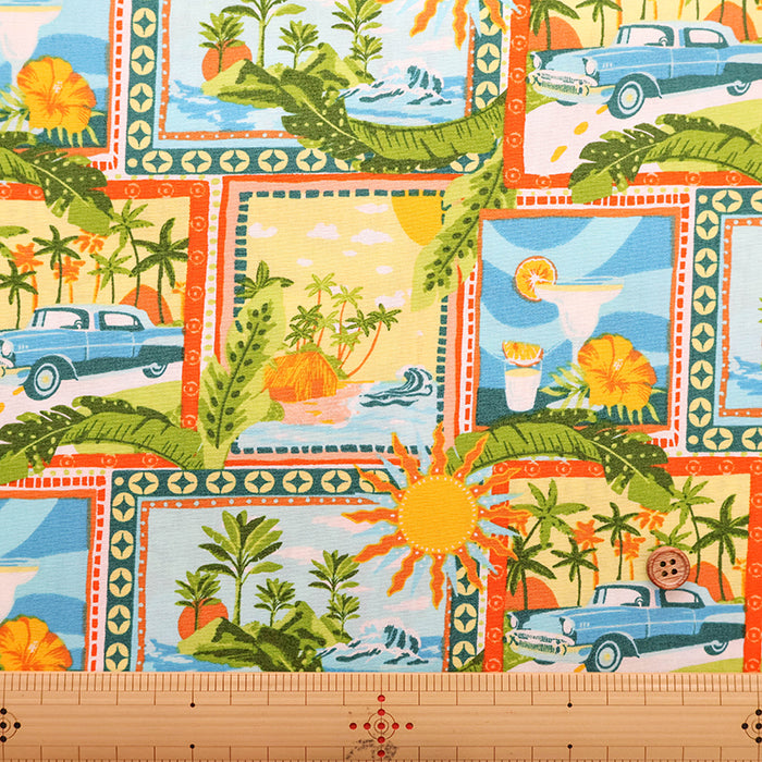Cotton Broad Printed Fabric - PATCH HAWAII - nomura tailor