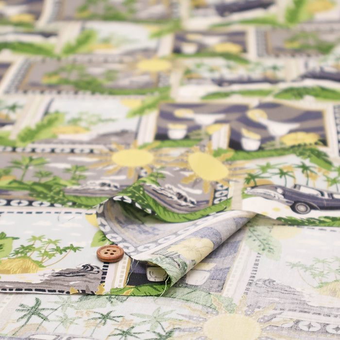 Cotton Broad Printed Fabric - PATCH HAWAII - nomura tailor