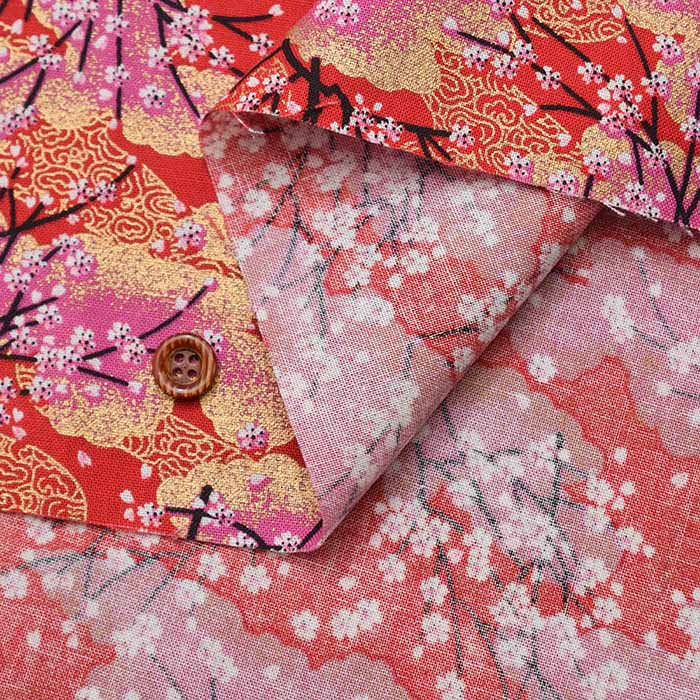 Cotton chintzy grame print fabric "Yumekiro hyakkei" (Cherry blossom) - nomura tailor