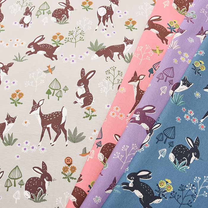 Cotton Ox Printed Fabric Mushrooms and Animals - nomura tailor