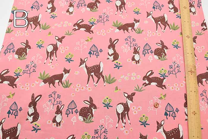 Cotton Ox Printed Fabric Mushrooms and Animals - nomura tailor