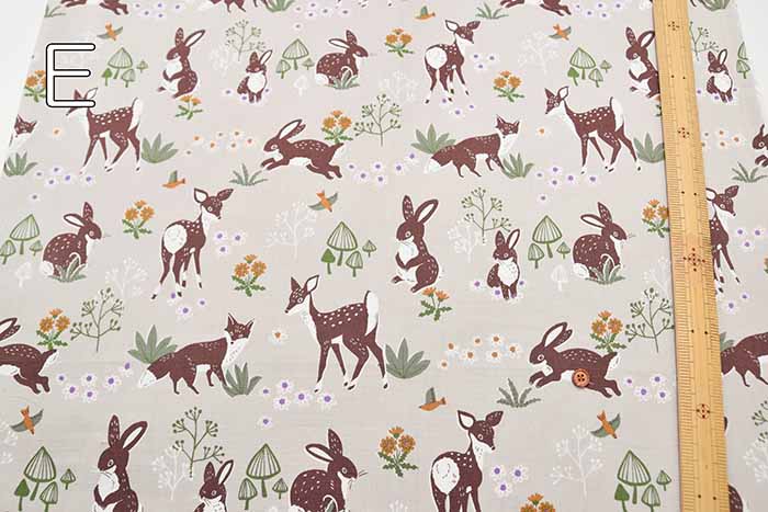 Cotton Ox Printed Fabric Mushrooms and Animals - nomura tailor