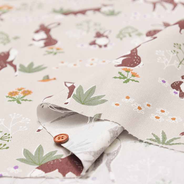 Cotton Ox Printed Fabric Mushrooms and Animals - nomura tailor