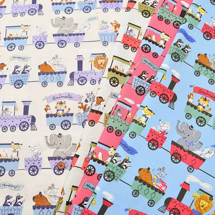 Cotton Ox Printed Fabric Train and Animals - nomura tailor