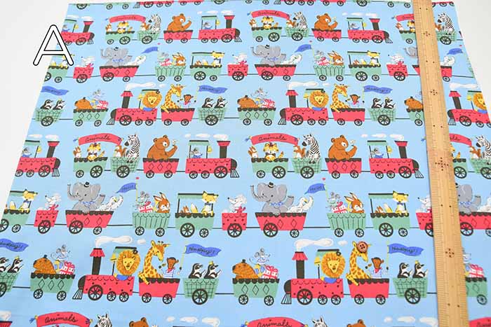 Cotton Ox Printed Fabric Train and Animals - nomura tailor