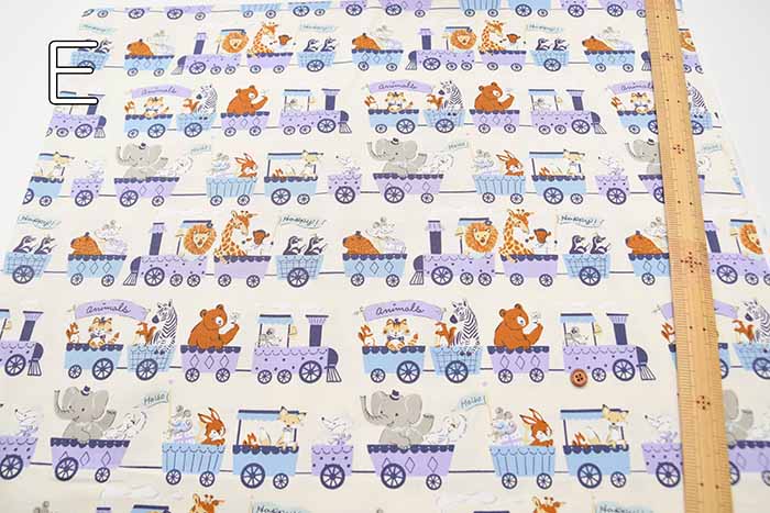 Cotton Ox Printed Fabric Train and Animals - nomura tailor