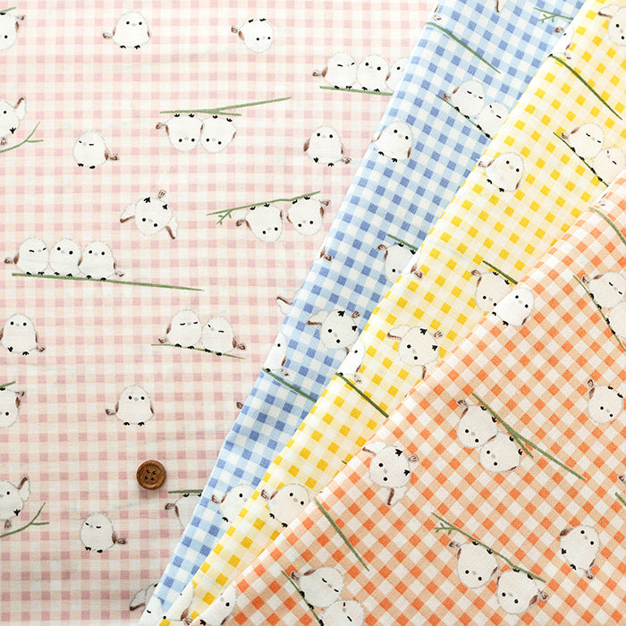 Cotton Sharting Printed Fabric - Gingham Shimaenaga Bird - nomura tailor
