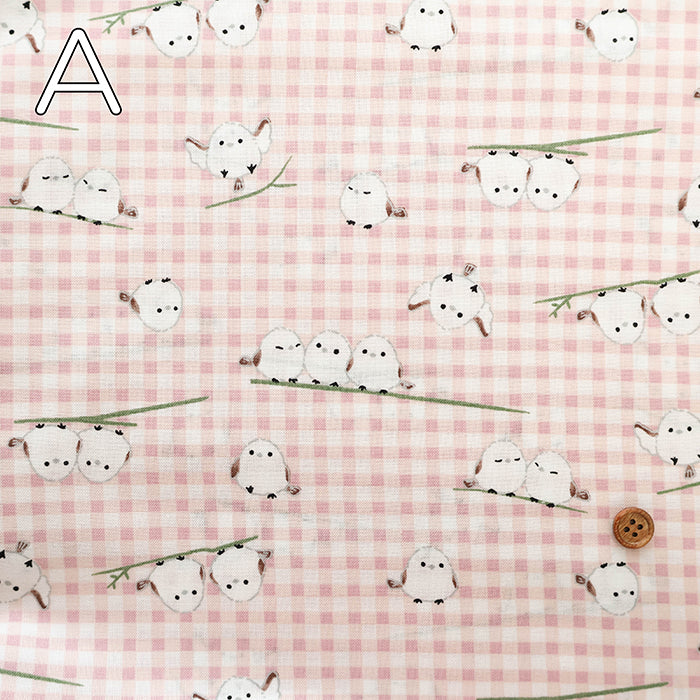 Cotton Sharting Printed Fabric - Gingham Shimaenaga Bird - nomura tailor