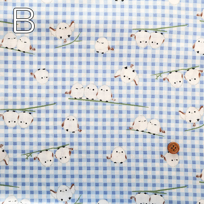 Cotton Sharting Printed Fabric - Gingham Shimaenaga Bird - nomura tailor