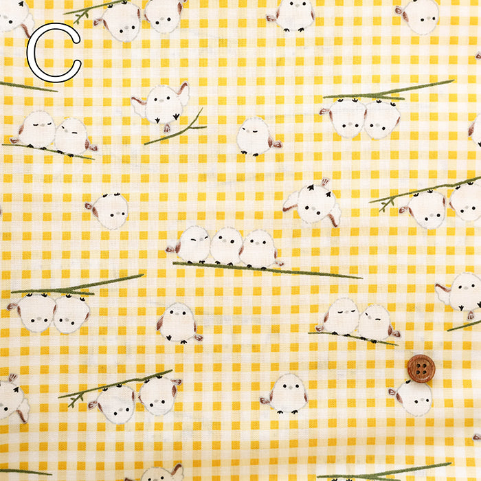 Cotton Sharting Printed Fabric - Gingham Shimaenaga Bird - nomura tailor