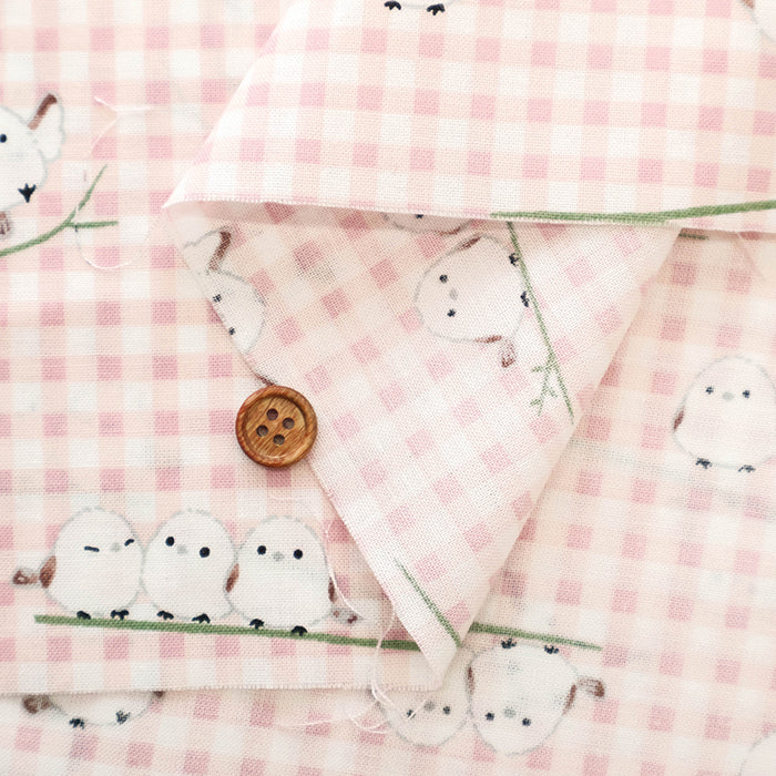 Cotton Sharting Printed Fabric - Gingham Shimaenaga Bird - nomura tailor