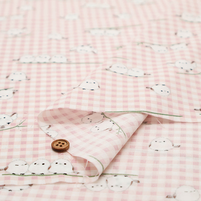 Cotton Sharting Printed Fabric - Gingham Shimaenaga Bird - nomura tailor