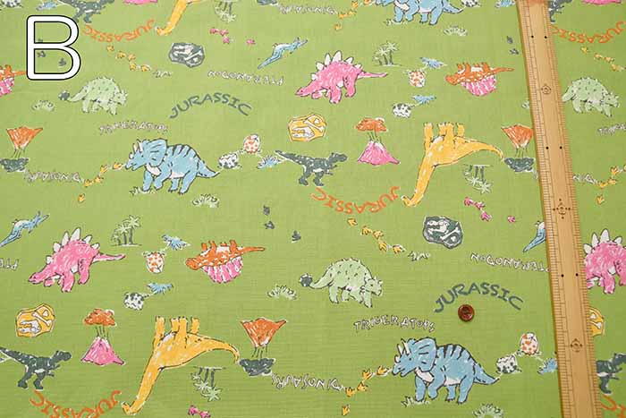 Cotton Ox Printed Fabric Cute Kyoryu - nomura tailor