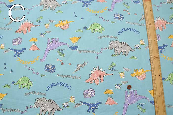 Cotton Ox Printed Fabric Cute Kyoryu - nomura tailor